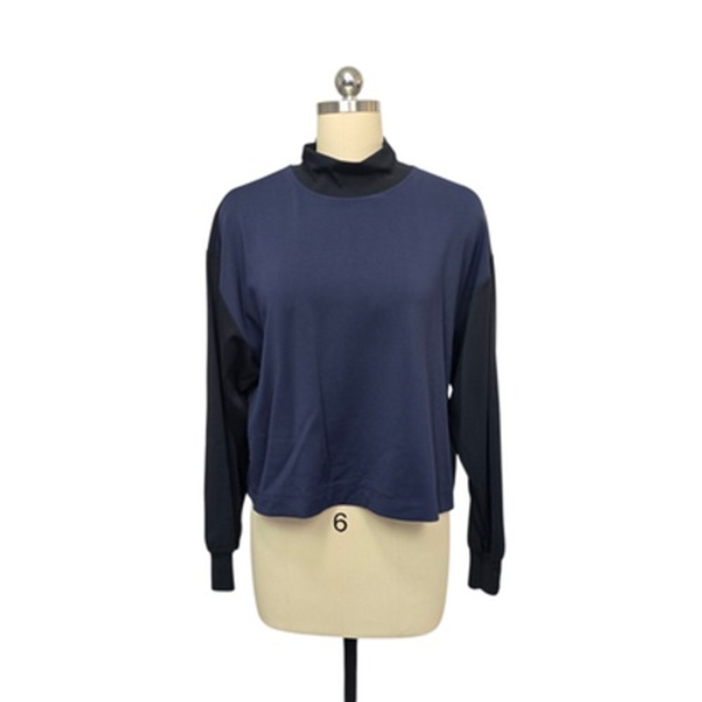 Athleta Sweatshirt Womens‎ Medium Navy Black Colorblock Mock Neck Pullover Yoga